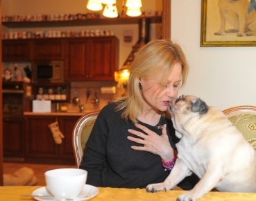Дарья Донцова целует своего мопса